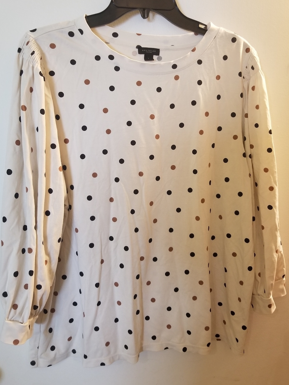 Ann Taylor Black & Brown Polka Dot Blouse - Size Large